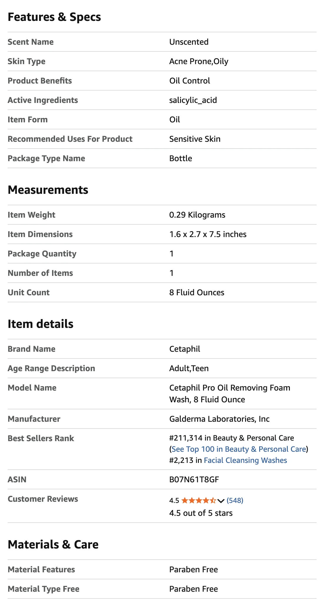 Expanded Product Details overview