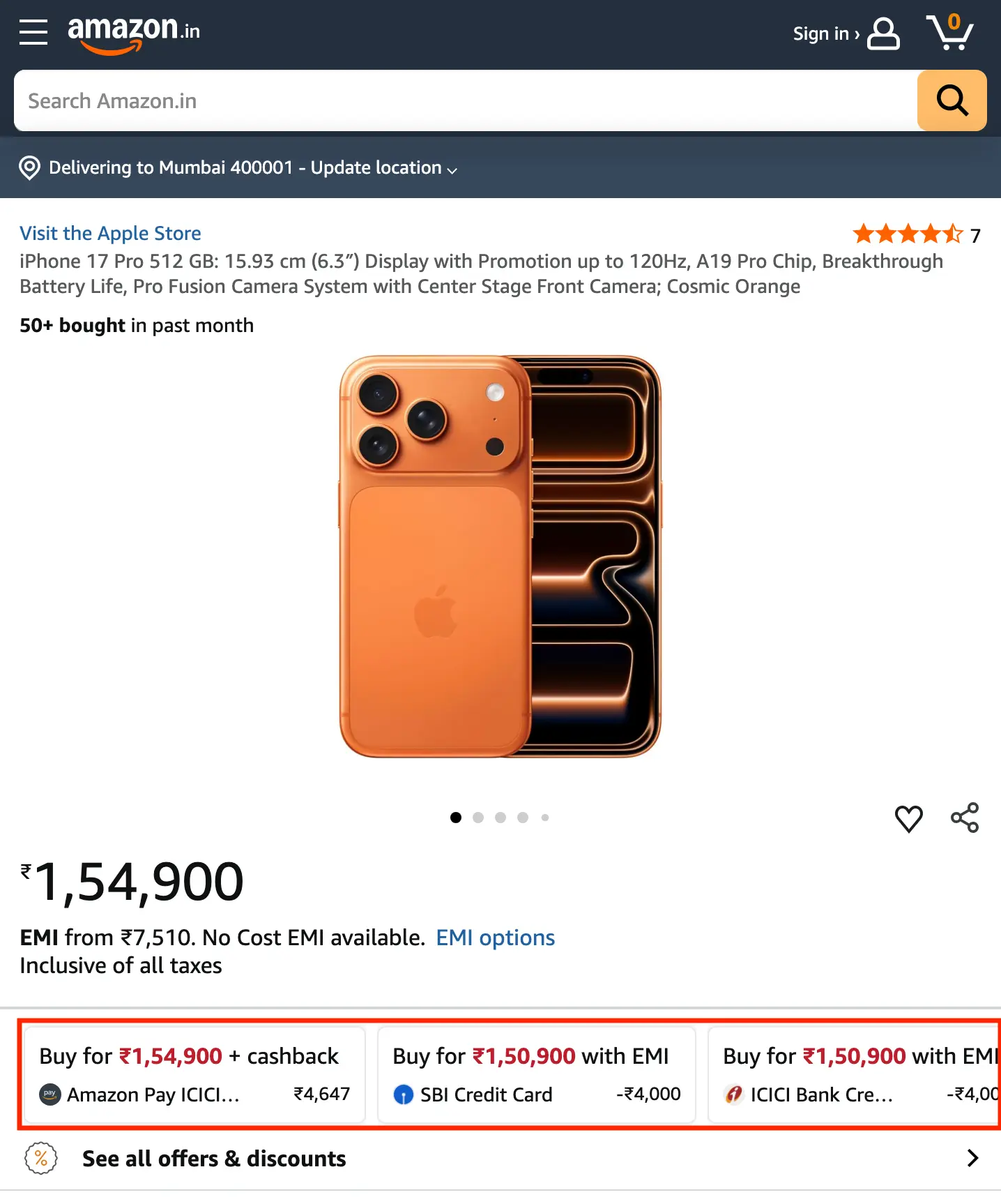 Bank Offers overview (device: mobile)