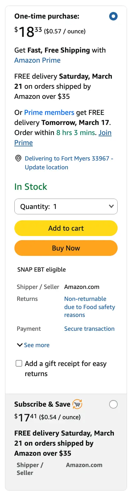 Purchase Options example with buy_new and subscribe_and_save options