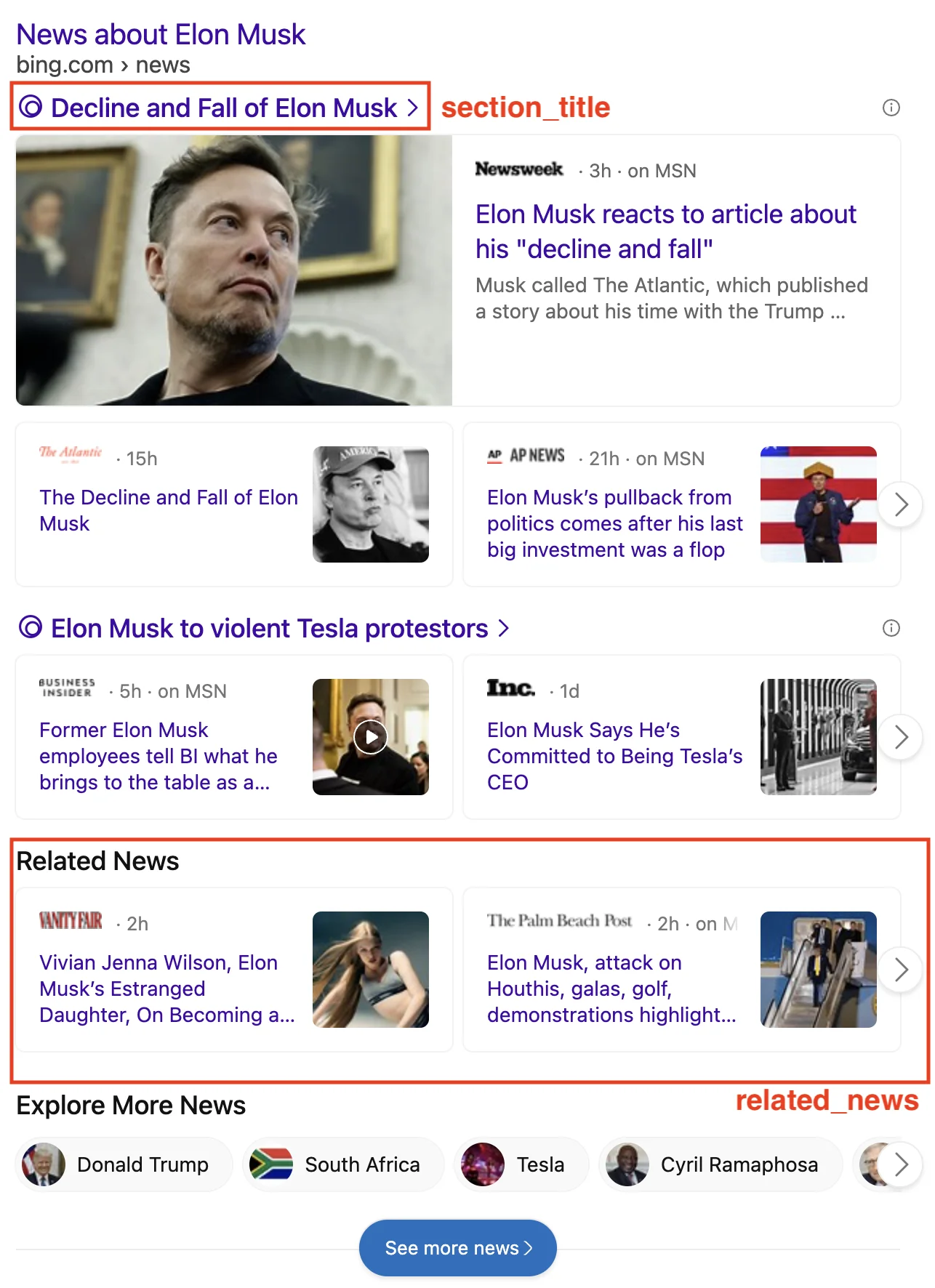 Results for: Elon Musk with section_title and related_news