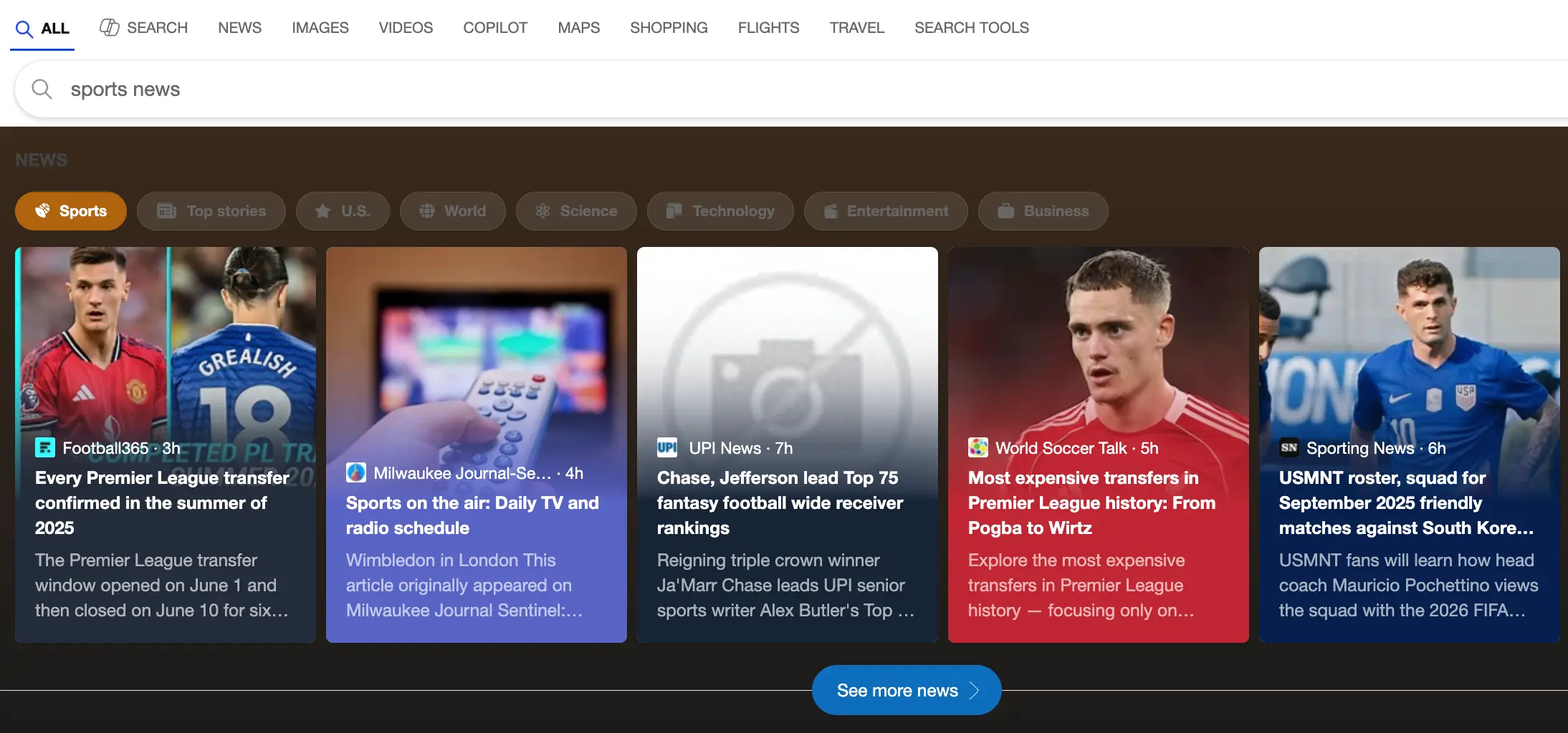Results for: Sports News on tablet