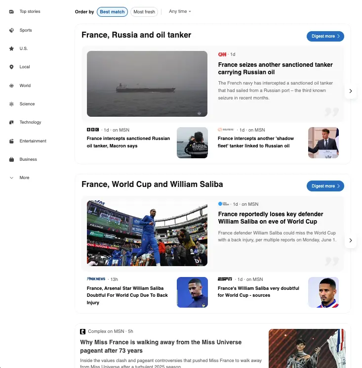 Example results for events for device: desktop
