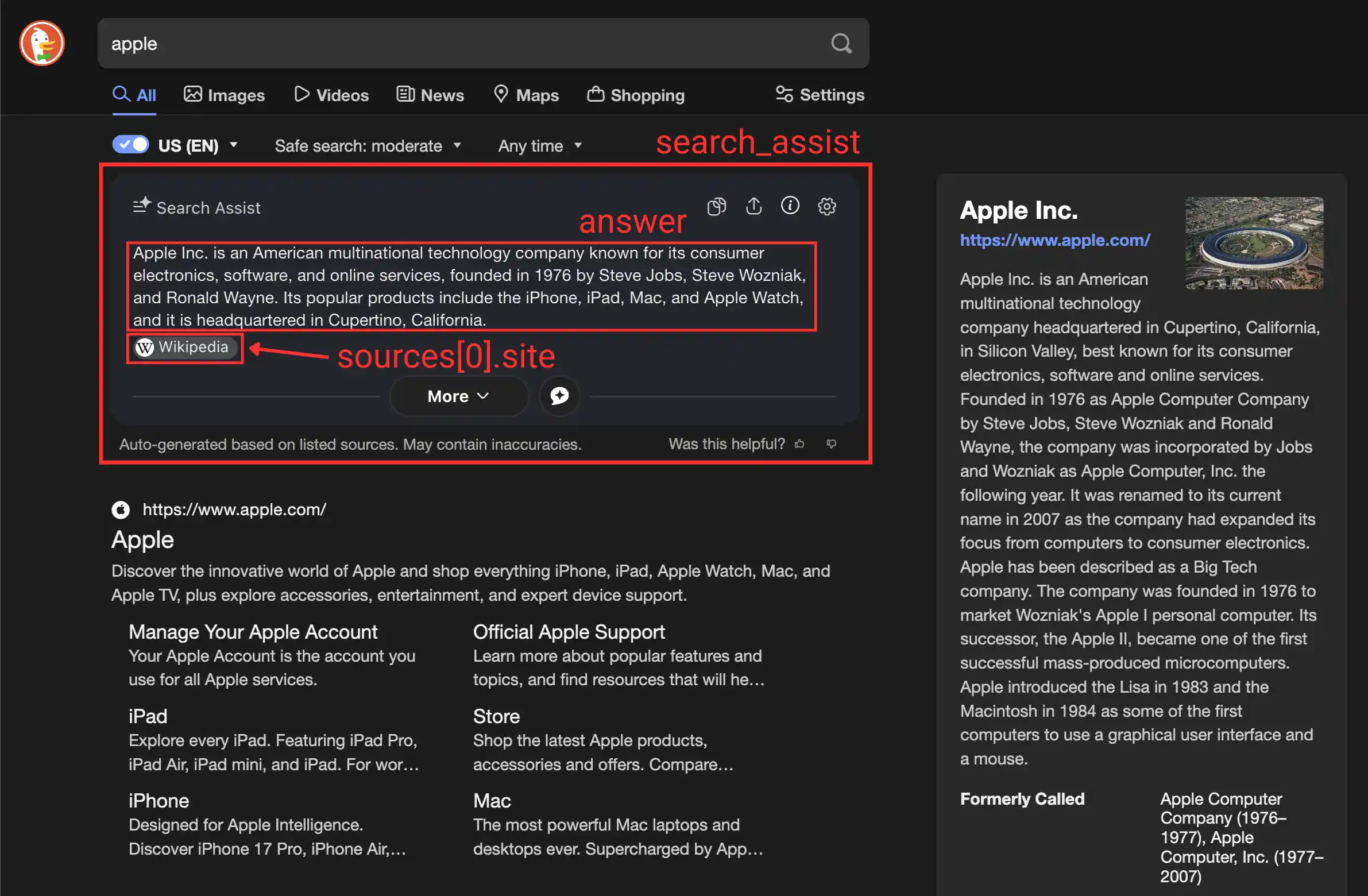 Search Assist with extended_answer in results