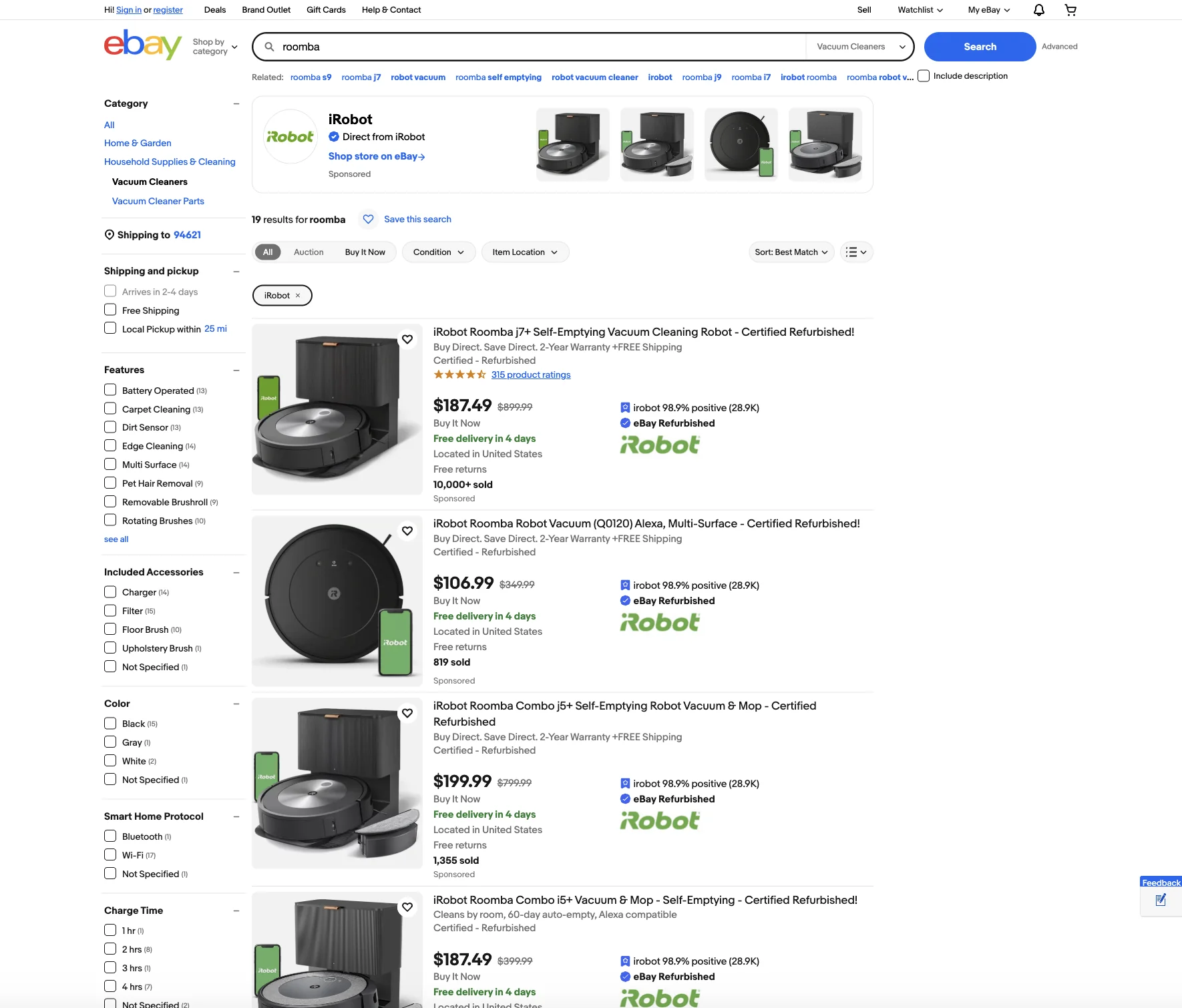 Example results with _sasl: iRobot (Specific Seller)