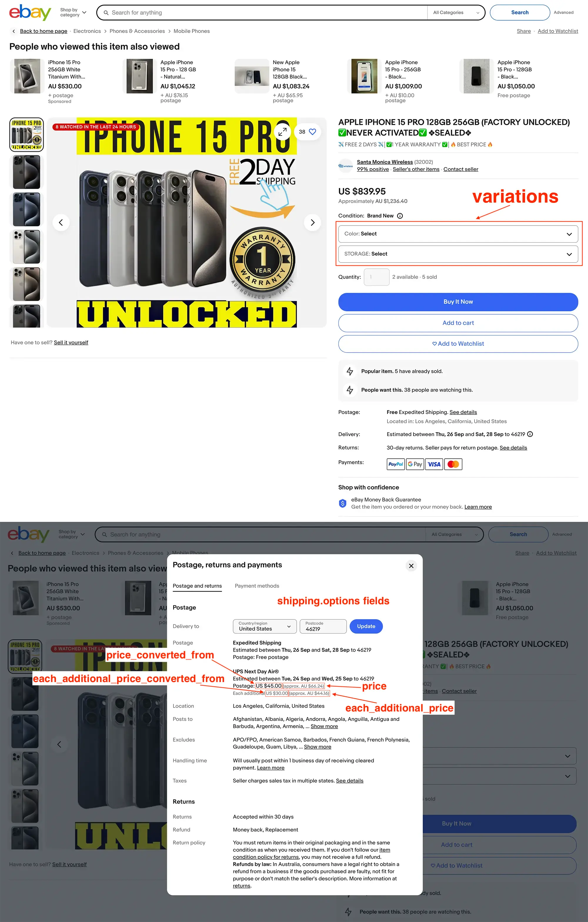 Example for product with variations and price conversion