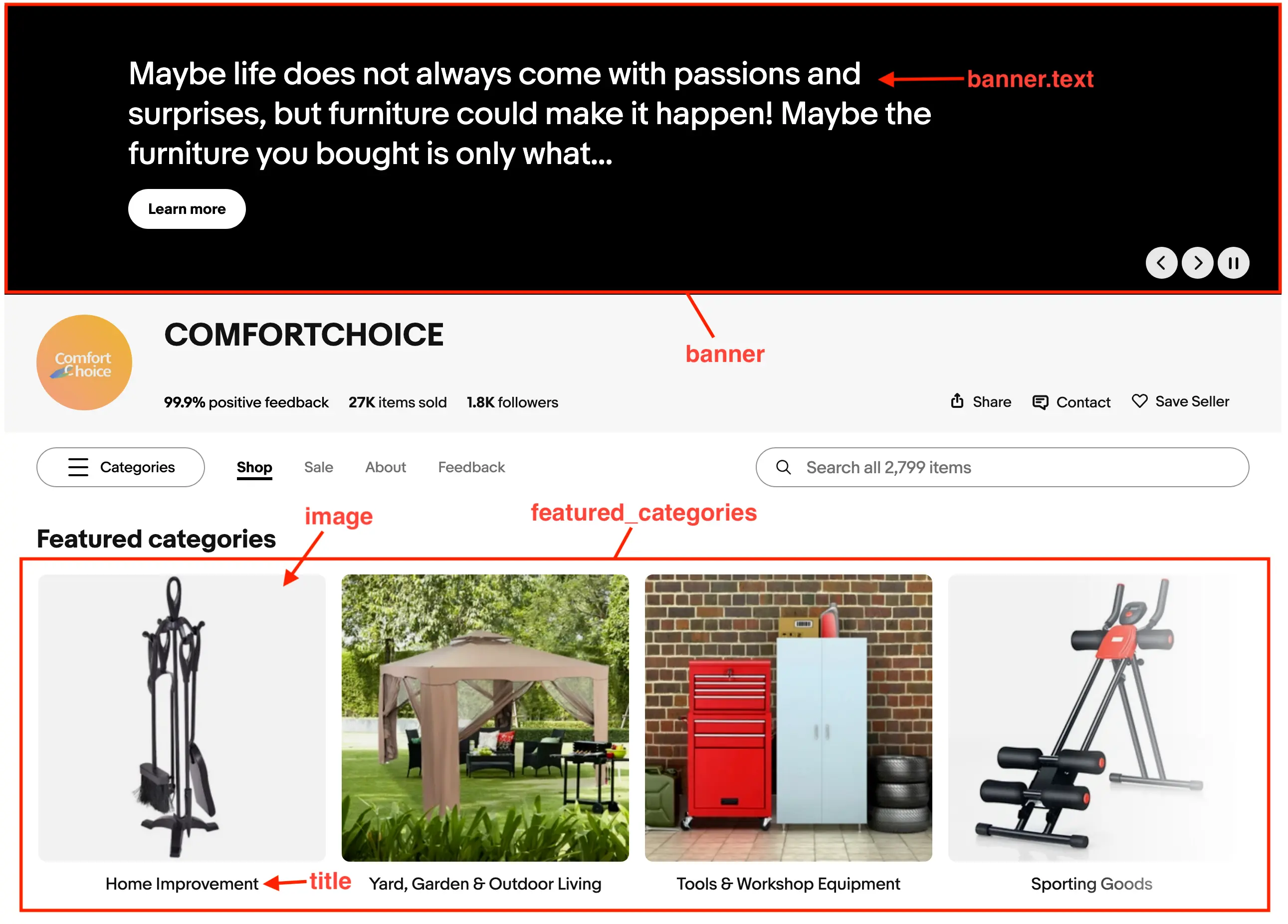 Example for seller with featured categories