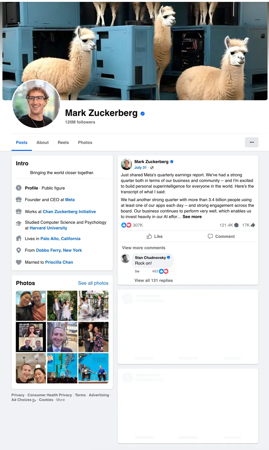 Facebook Profile results for profile_id: 4 (Creator profile)
