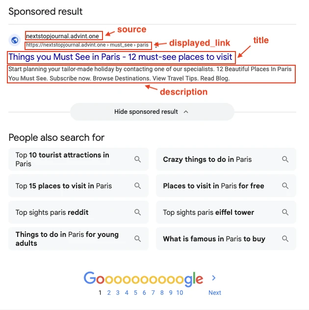 Results for: top sights paris with ads placed at the bottom