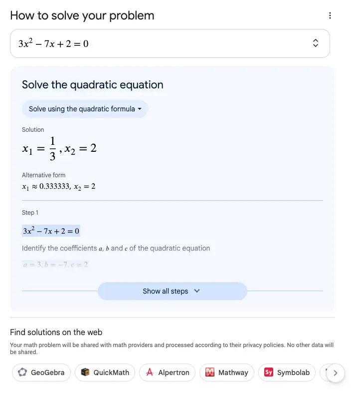 Math Solution Answer Box