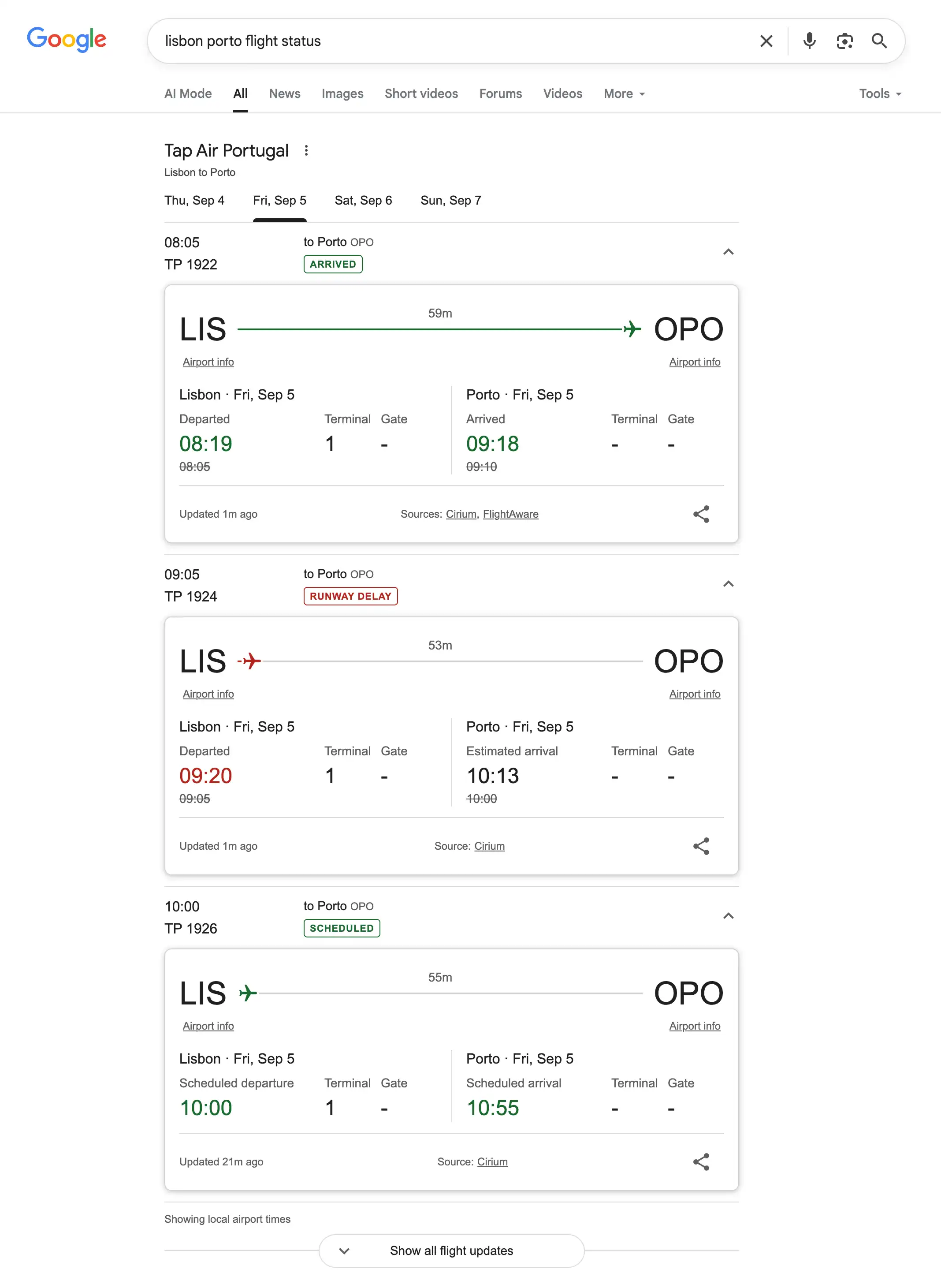 Multiple Flight Statuses Answer Box
