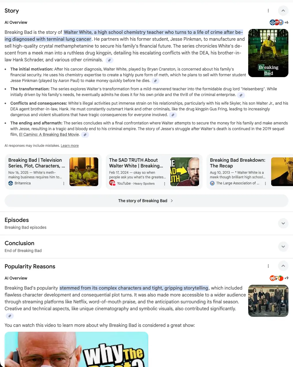 AI Overviews results for: Breaking Bad