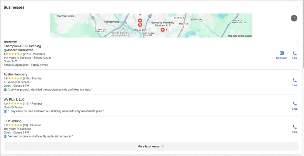 Results for q: plumber, and device: mobile
