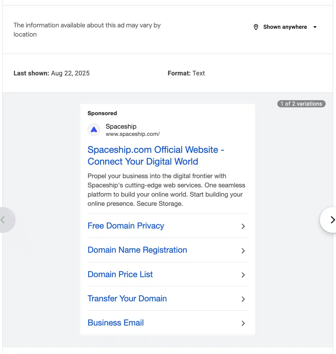 Example with text format ad