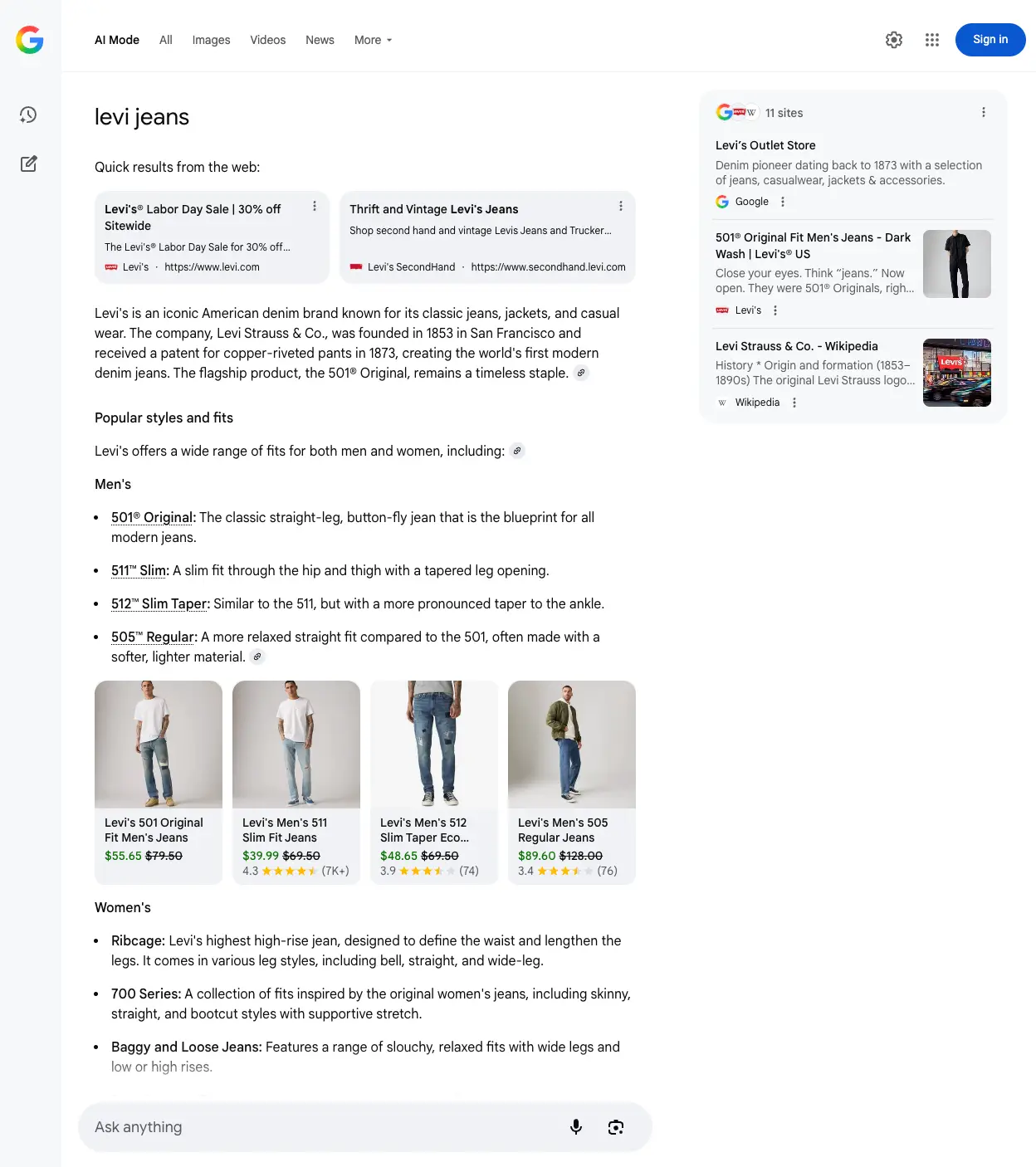 Example with shopping_results and quick_results