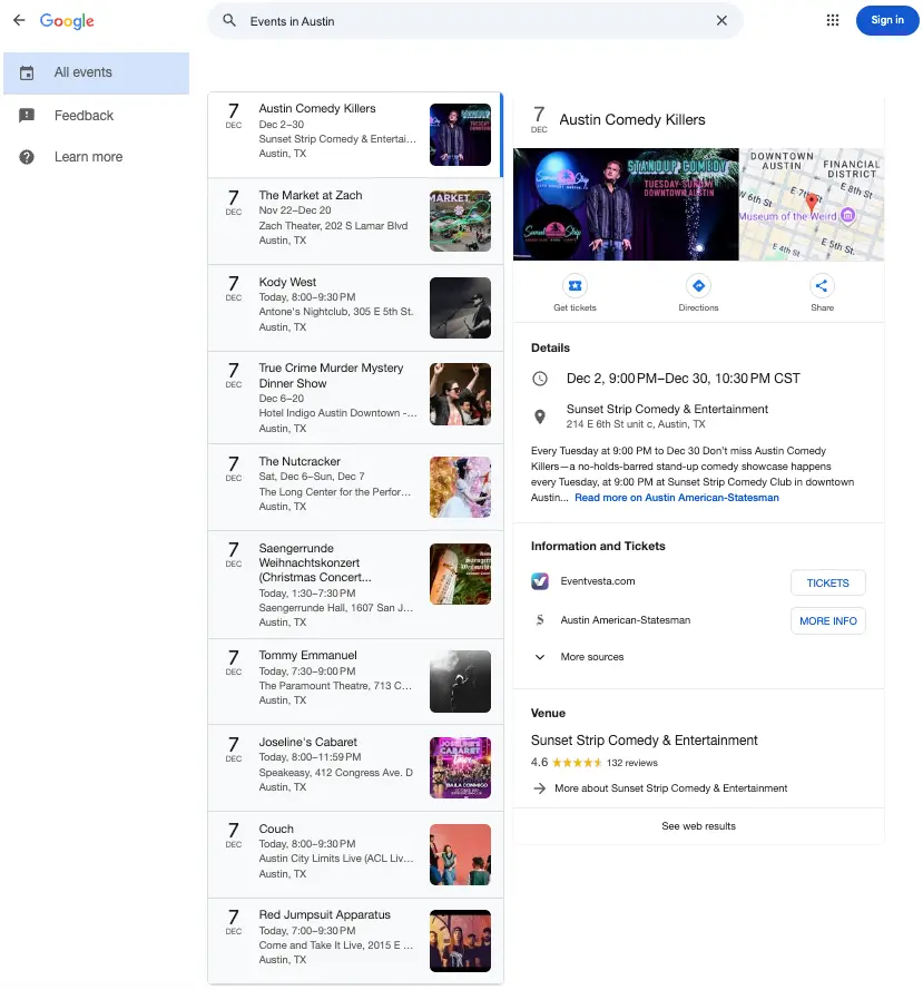 Google Events search results for q: Events in Austin
