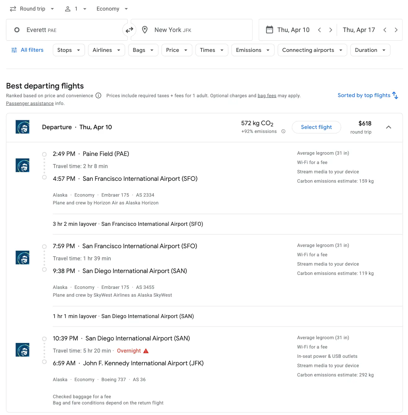 Example for flights with "Plane and crew by ..." information