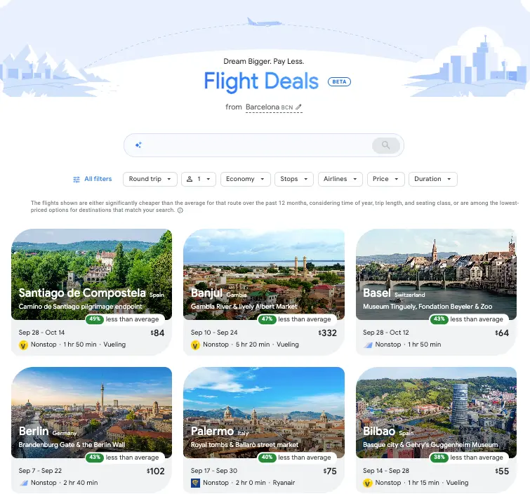 Example with flexible date ranges: outbound_date (range) and travel_duration