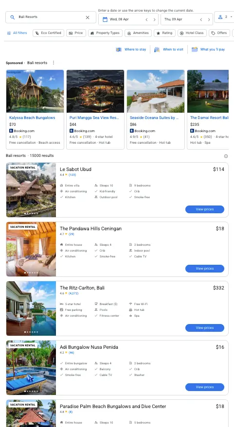 Example with q: Bali Resorts