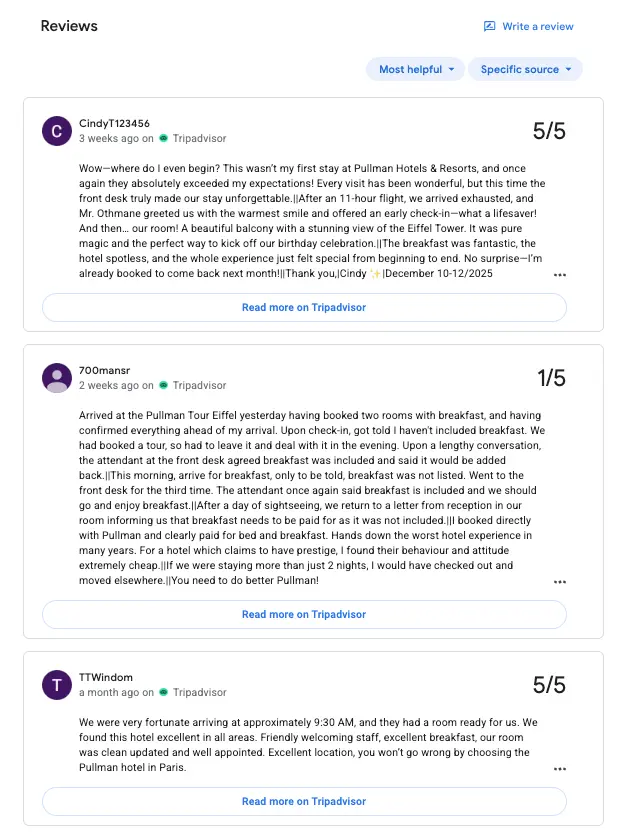 Example with source_number: 100532569 (Tripadvisor)