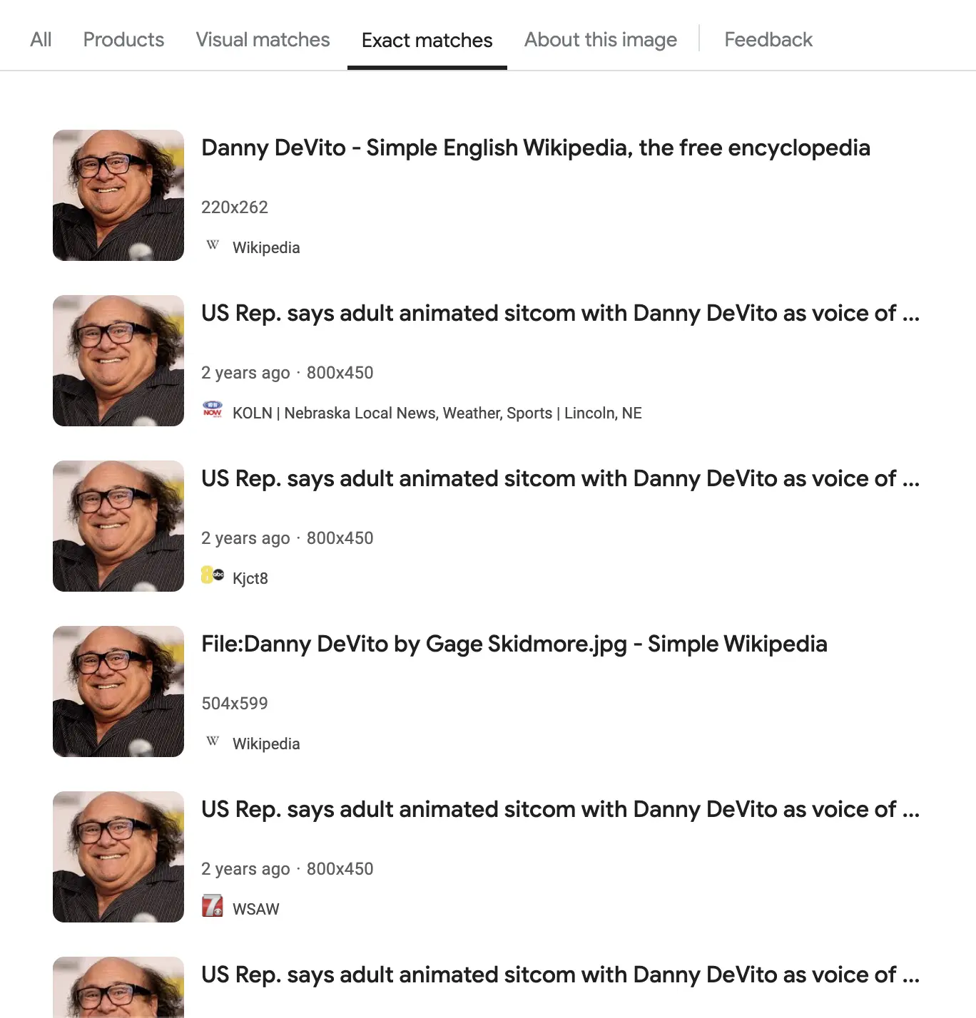 Example with Danny DeVito, type: exact_matches