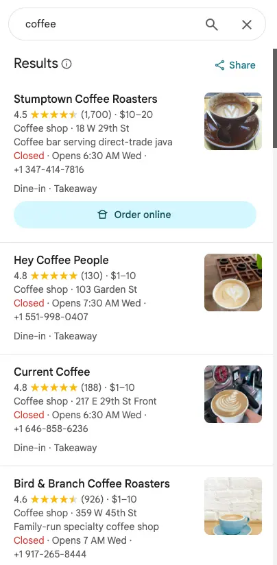 Local results overview