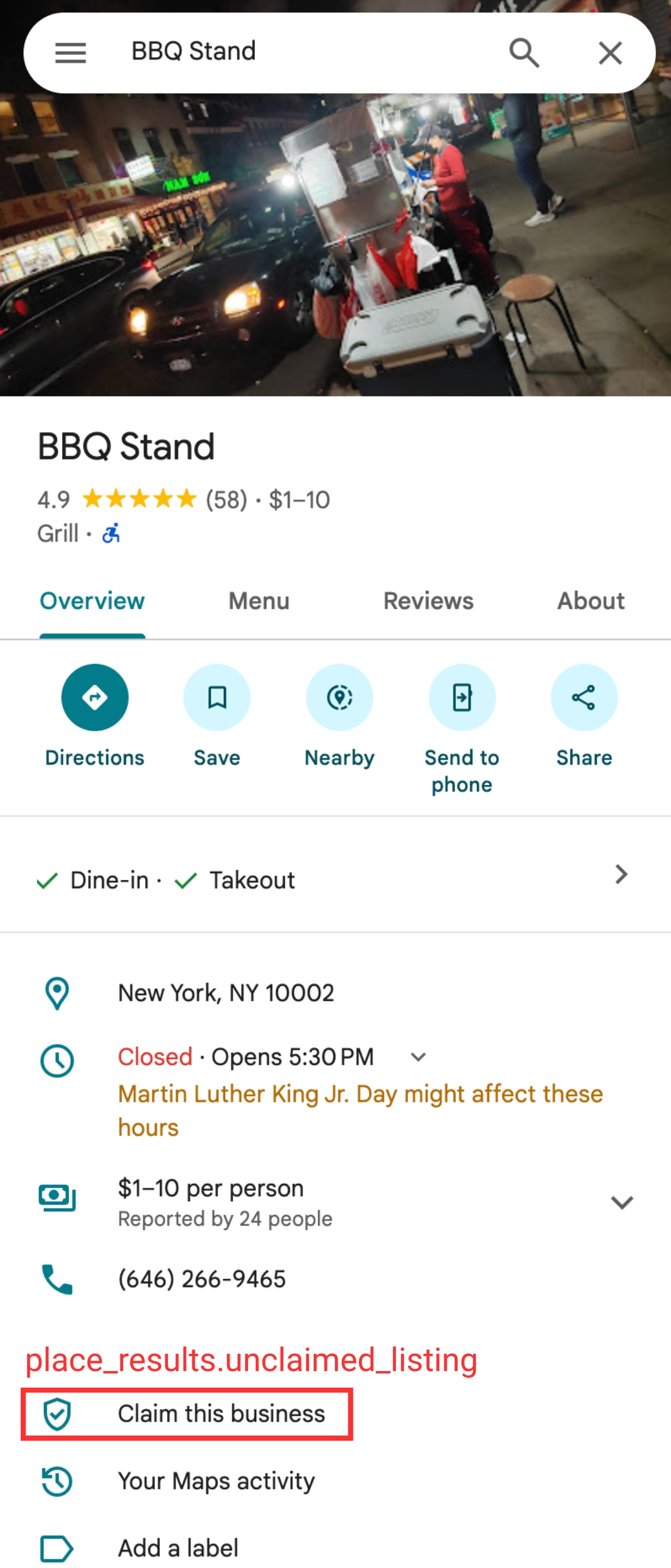 Example of unclaimed_listing