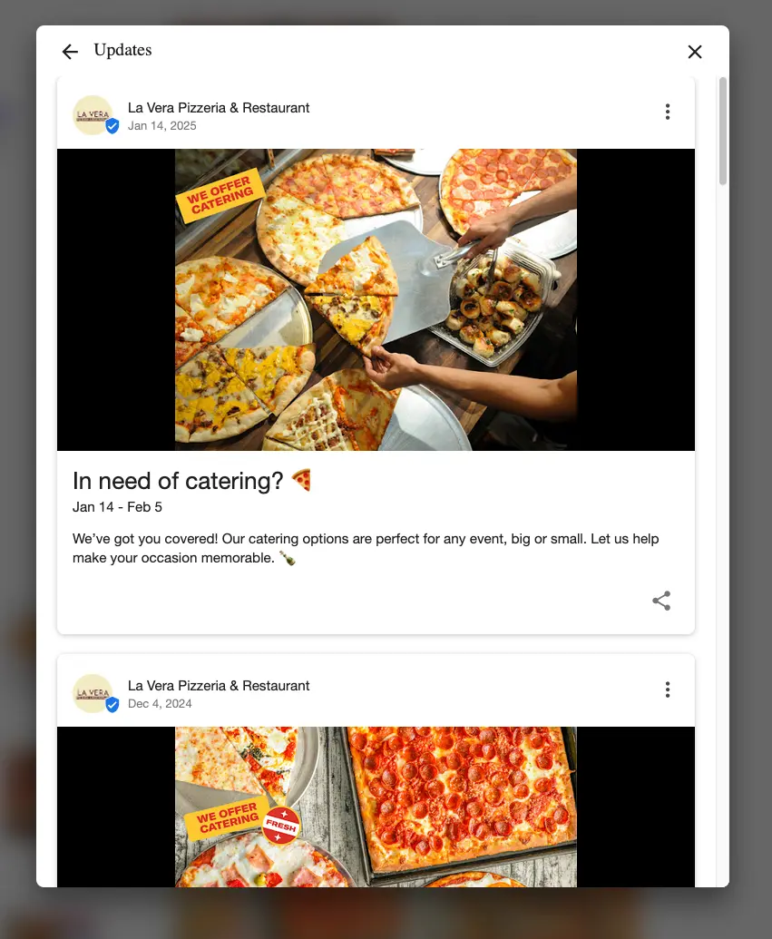 Results for: La Vera Pizzeria &amp; Restaurant