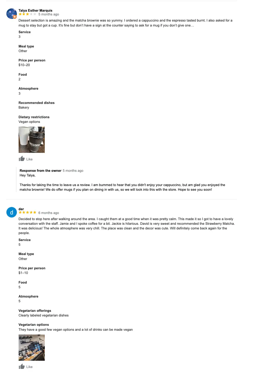Results for: Gregorys Coffee with query: matcha