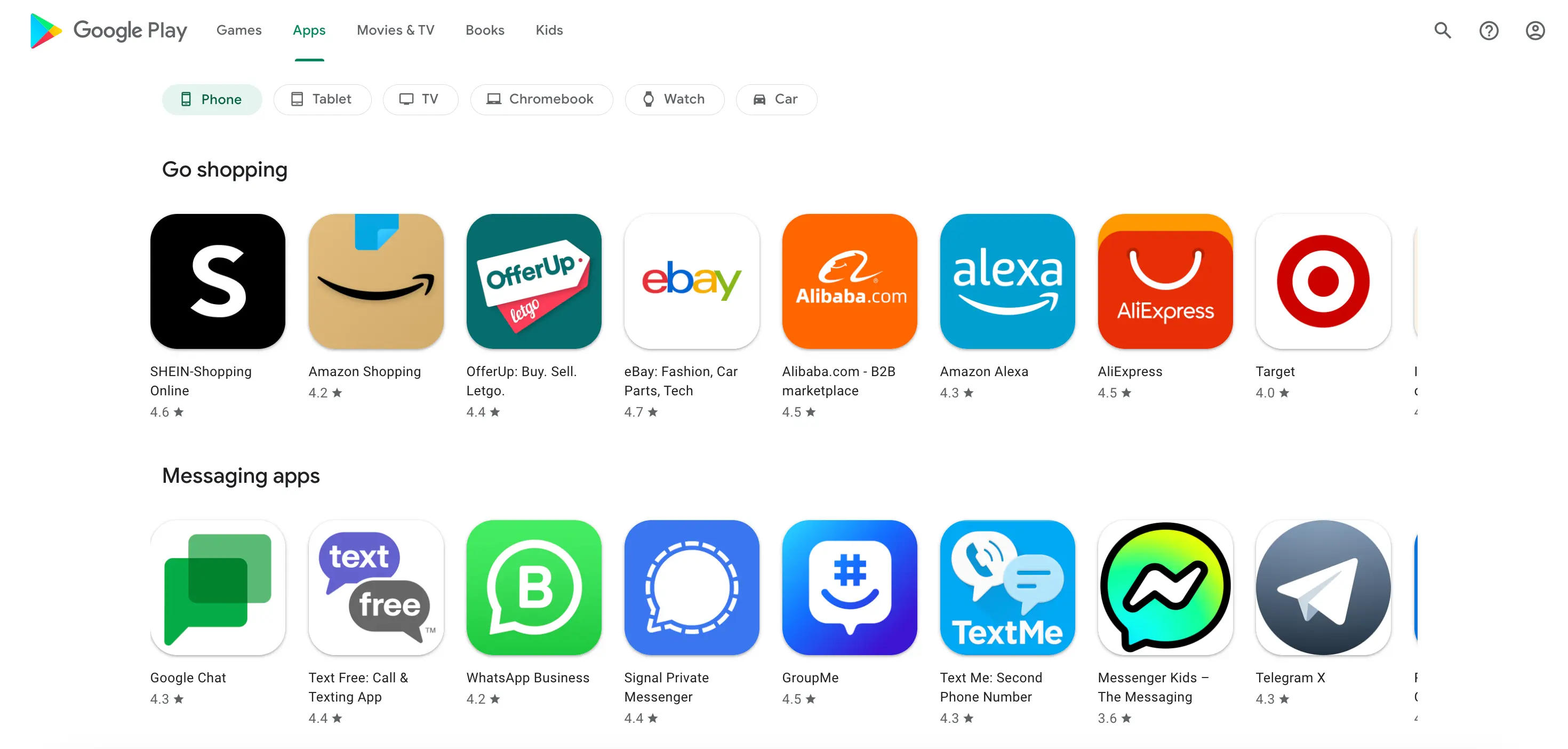 Rows Type Organic results overview for Google Play with next_page_token(Plain Search)
