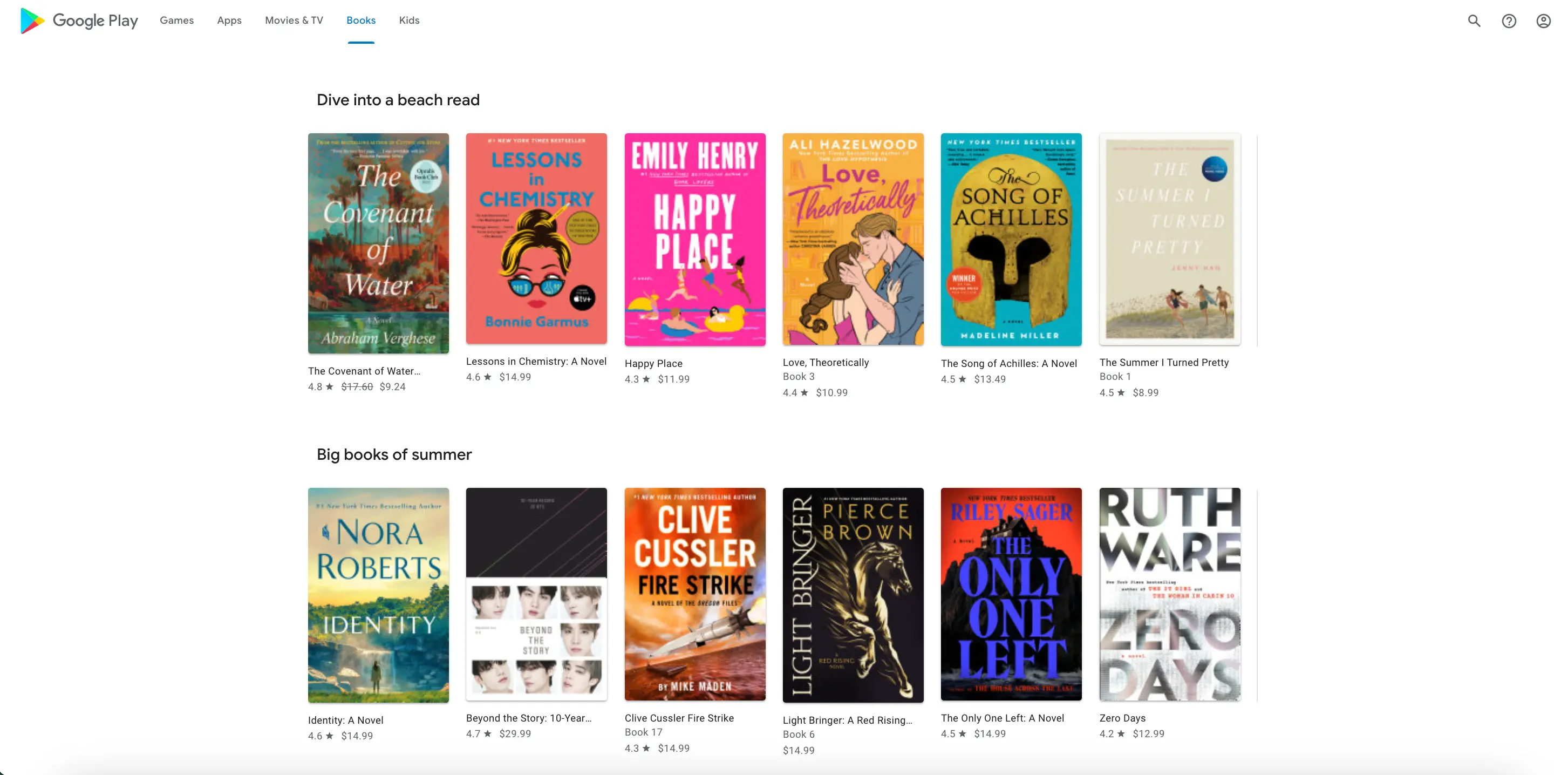 Rows Type Organic results overview for Google Play Books with next_page_token(Plain Search)