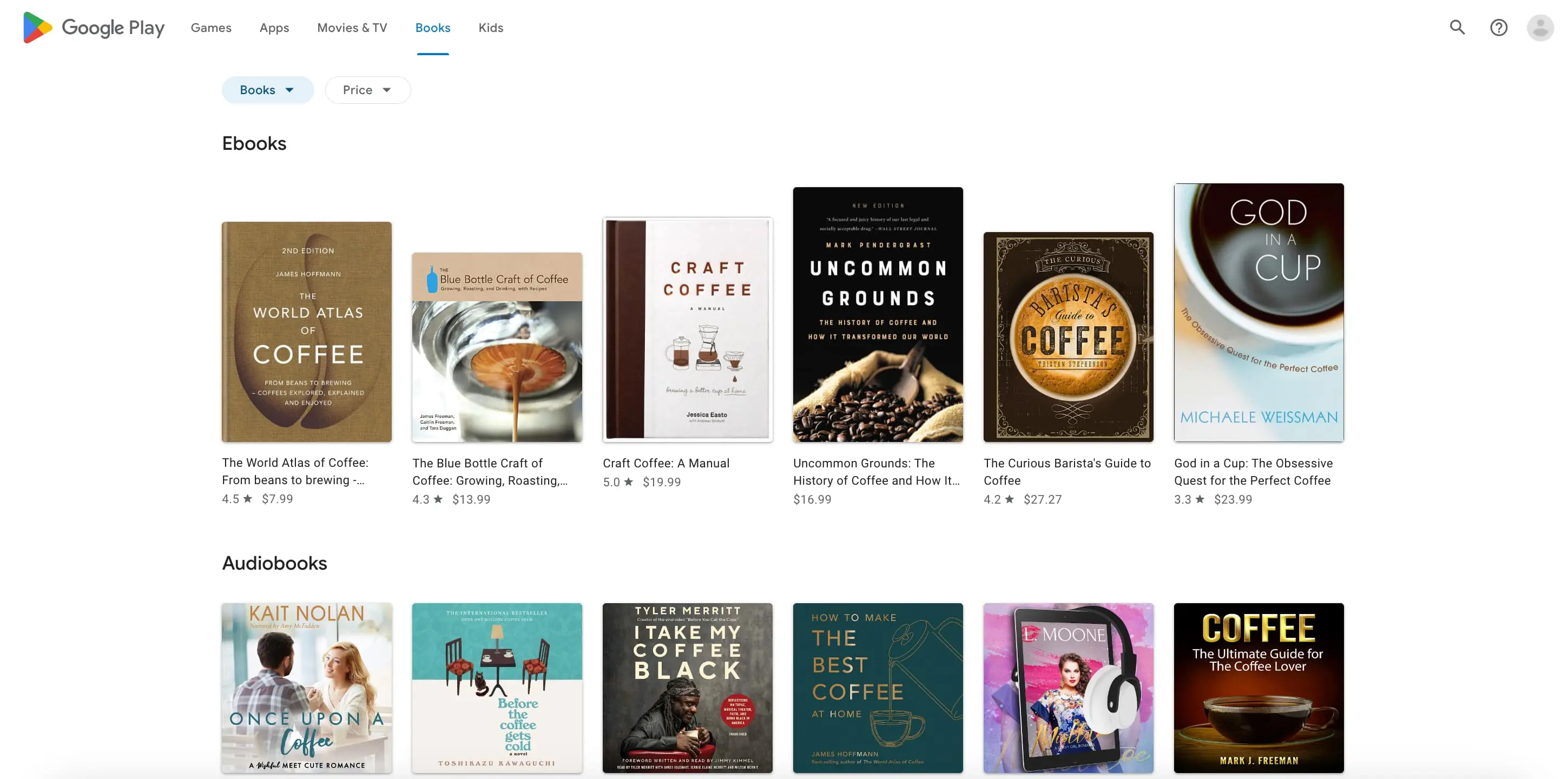 Rows Type Organic results overview for Google Play Books with q(Query Search)