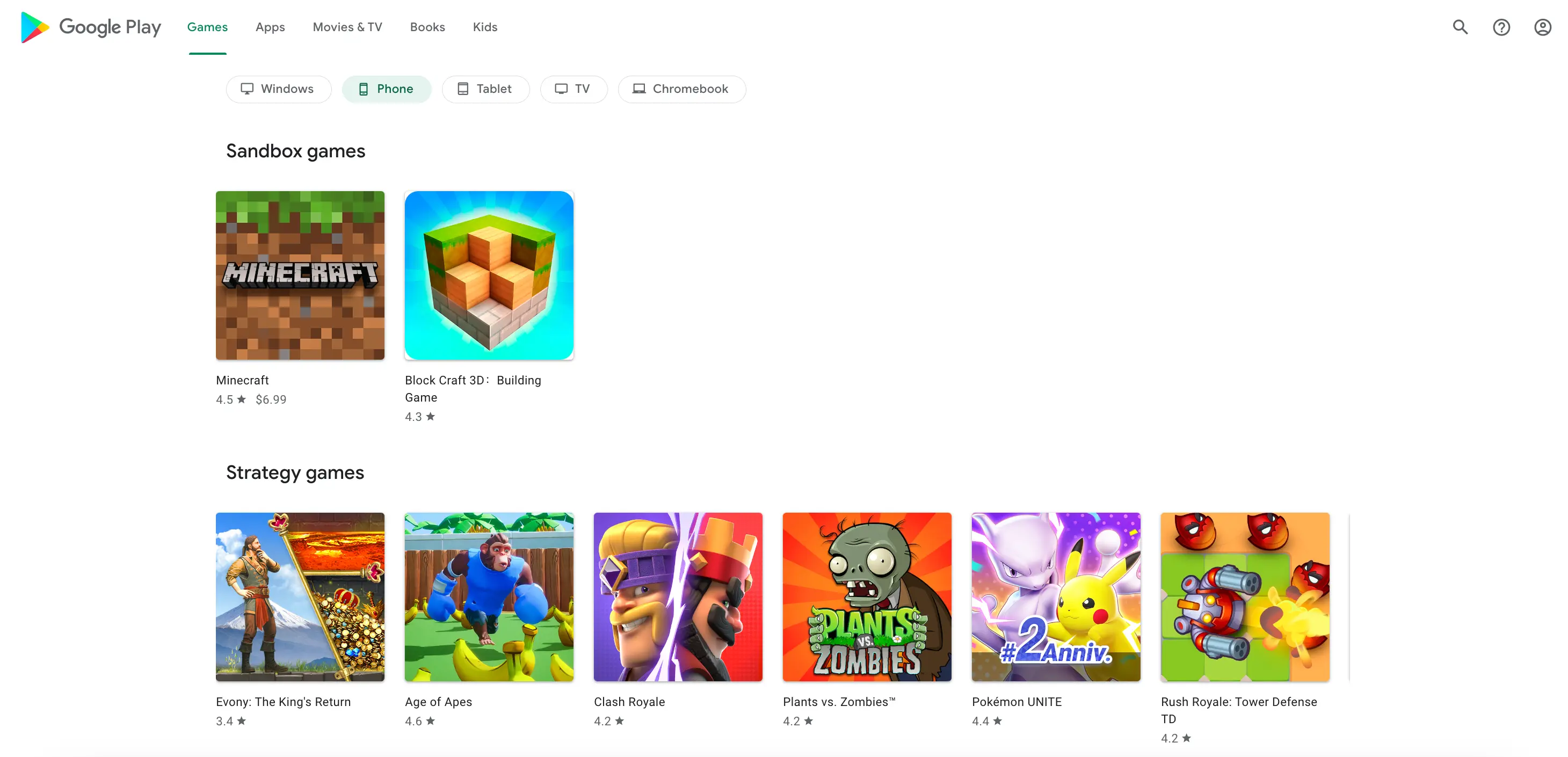 Rows Type Organic results overview for Google Play Games with next_page_token(Plain Search)