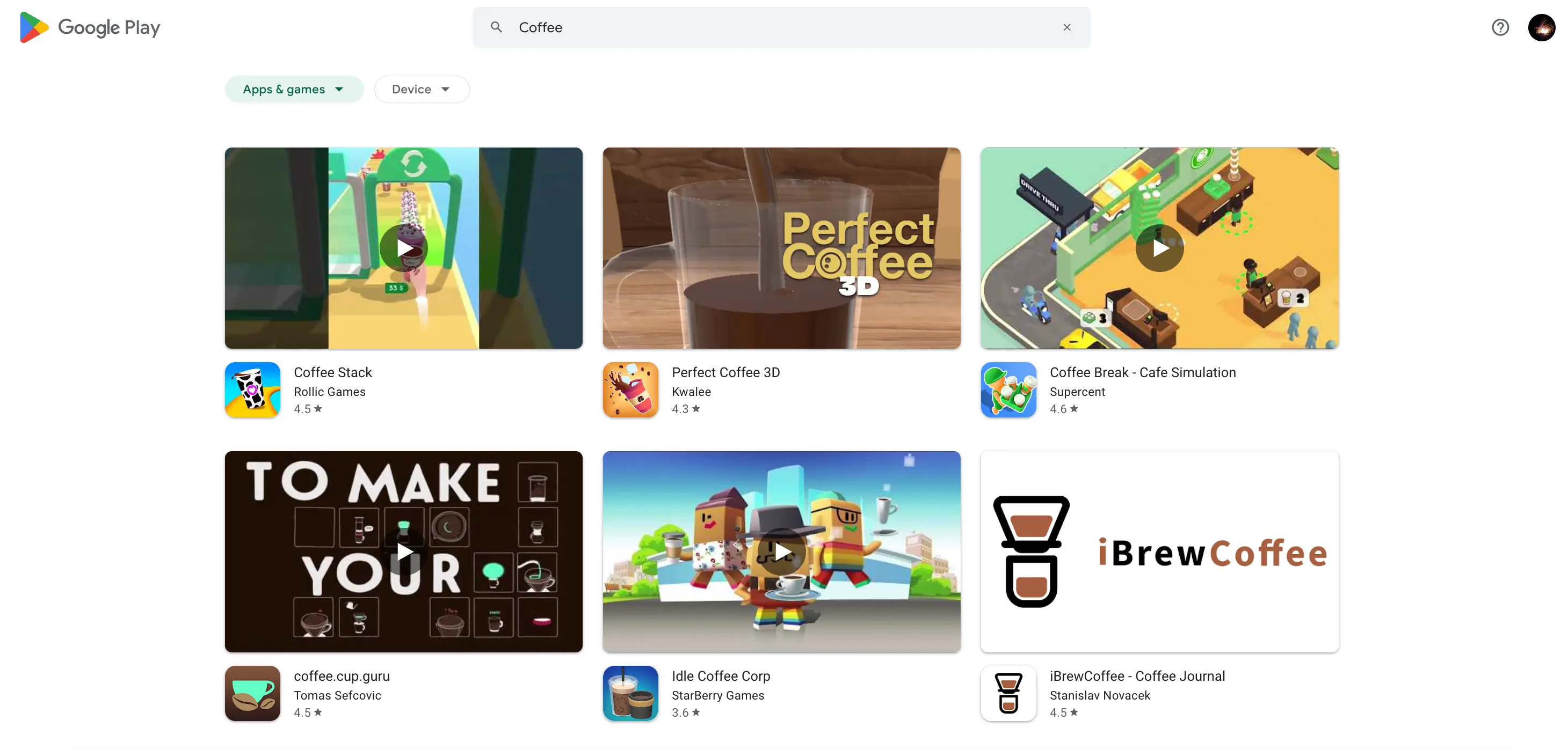 List Type Organic results overview for Google Play Games with q(Query Search)