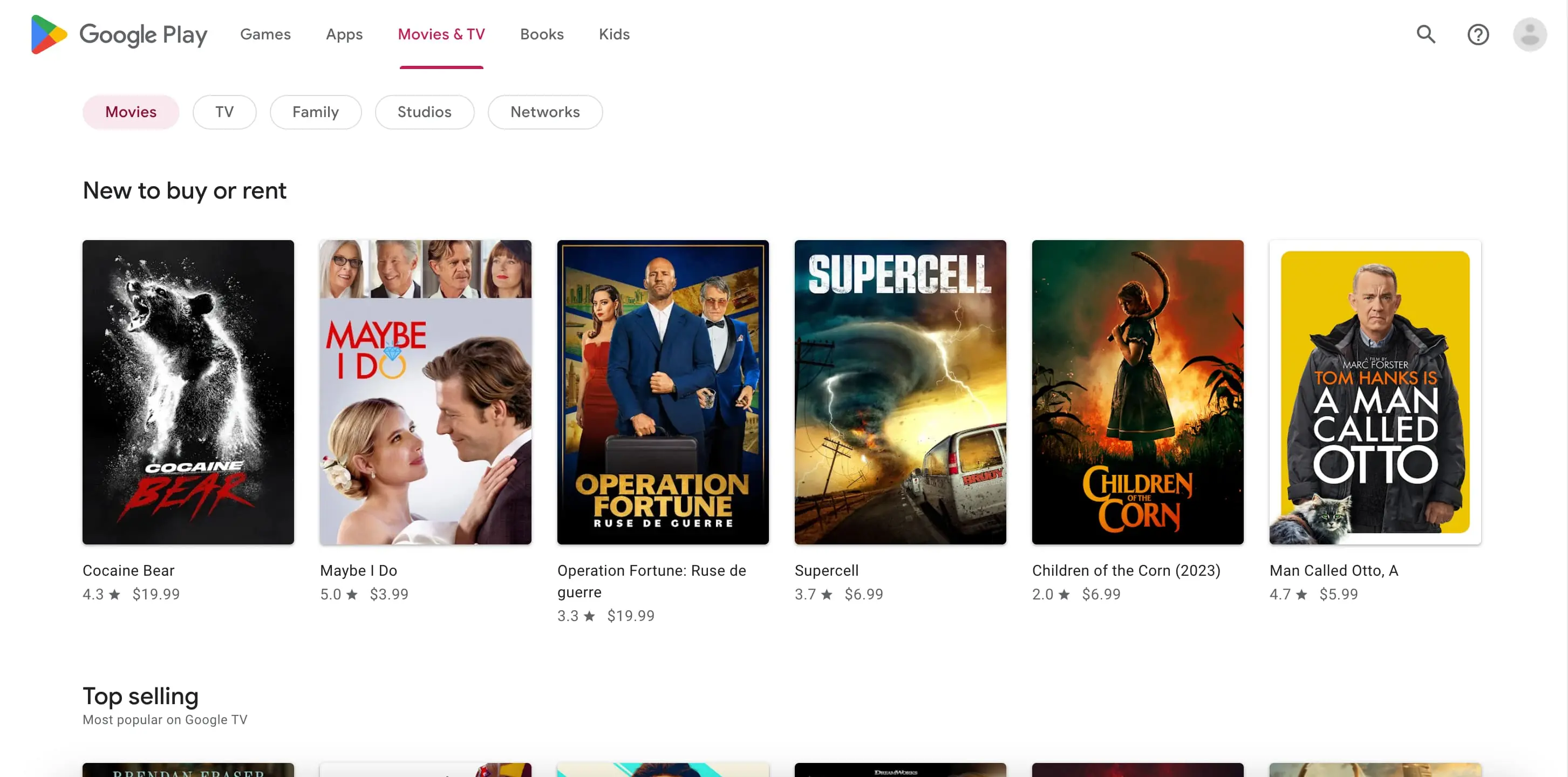 Rows Type Organic results overview for Google Play Movies (Plain Search)