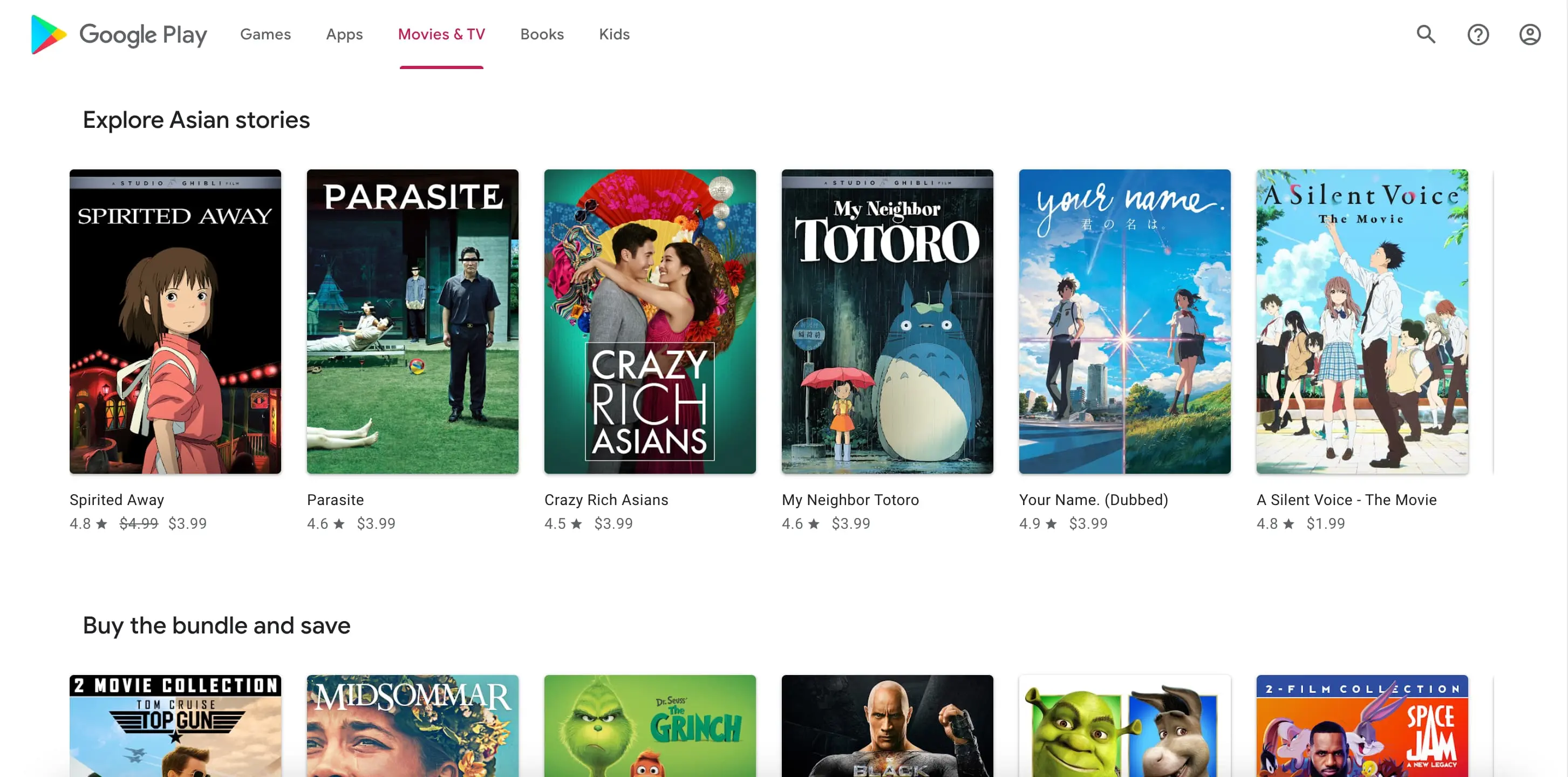 Rows Type Organic results overview for Google Play Movies with next_page_token(Plain Search)