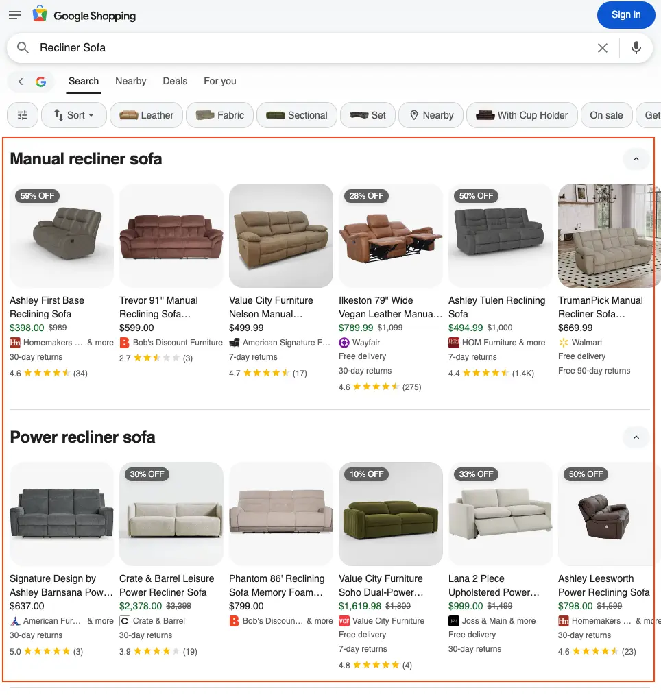Results for: device: mobile, and q: Recliner Sofa