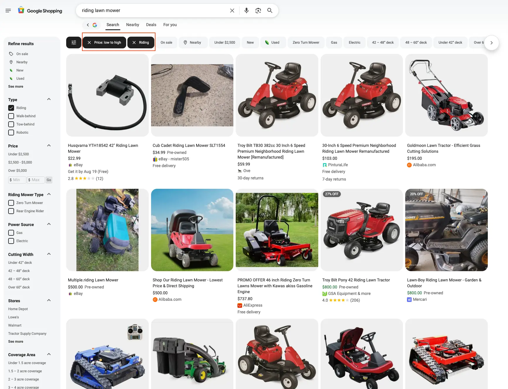 Results with chained shoprs  filters of different types