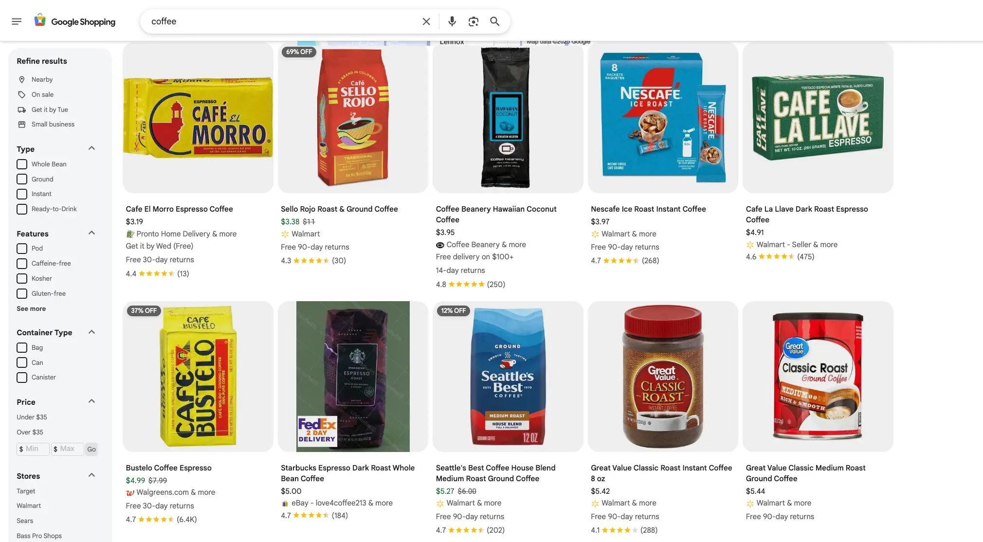 Sorting results from low to high Price