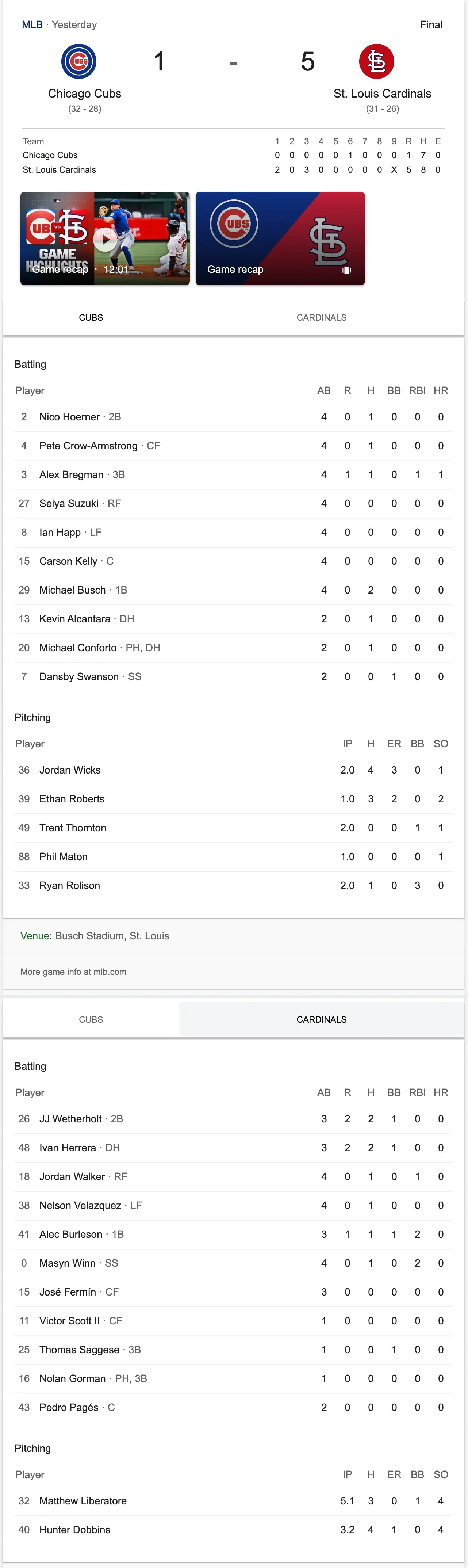 Example of a baseball game