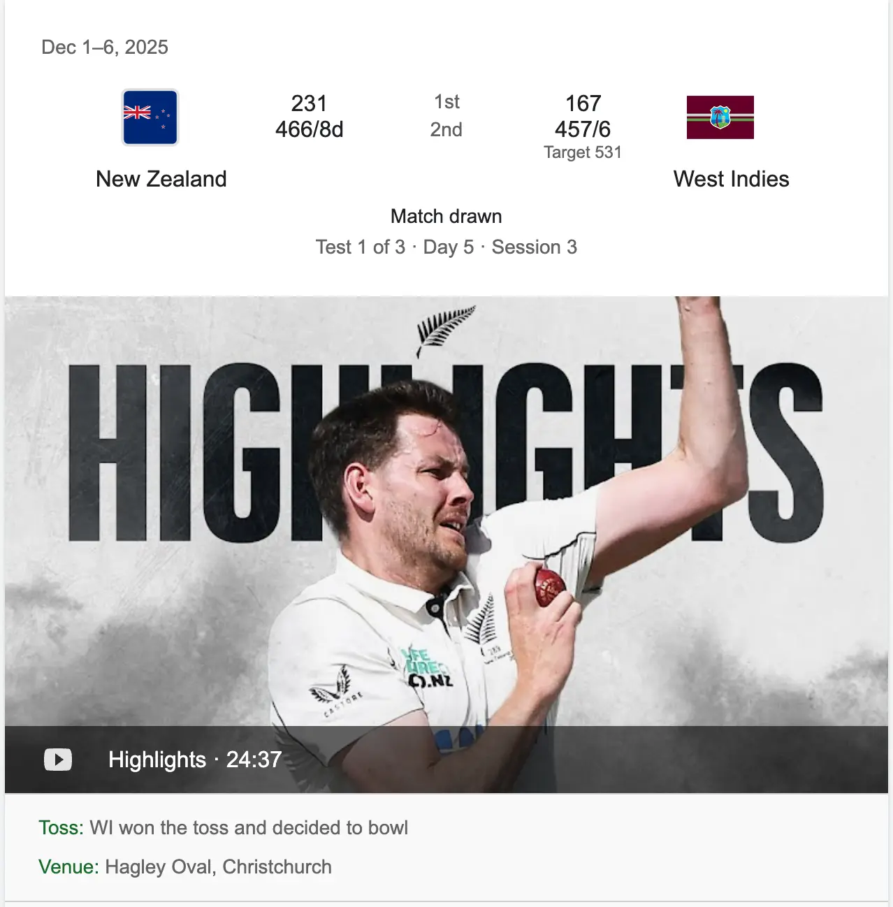 Example of a cricket test game