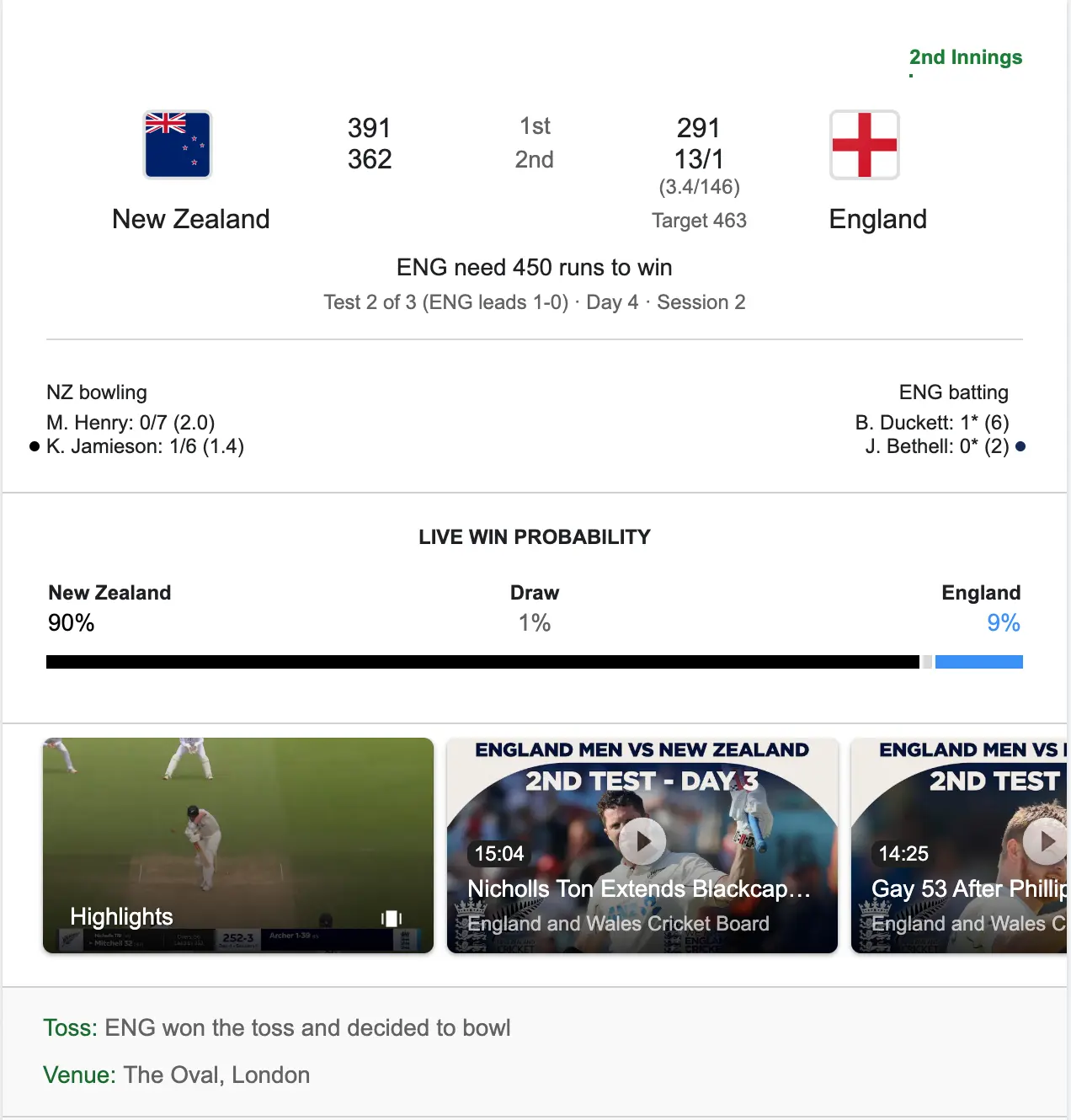 Example of a cricket live test game