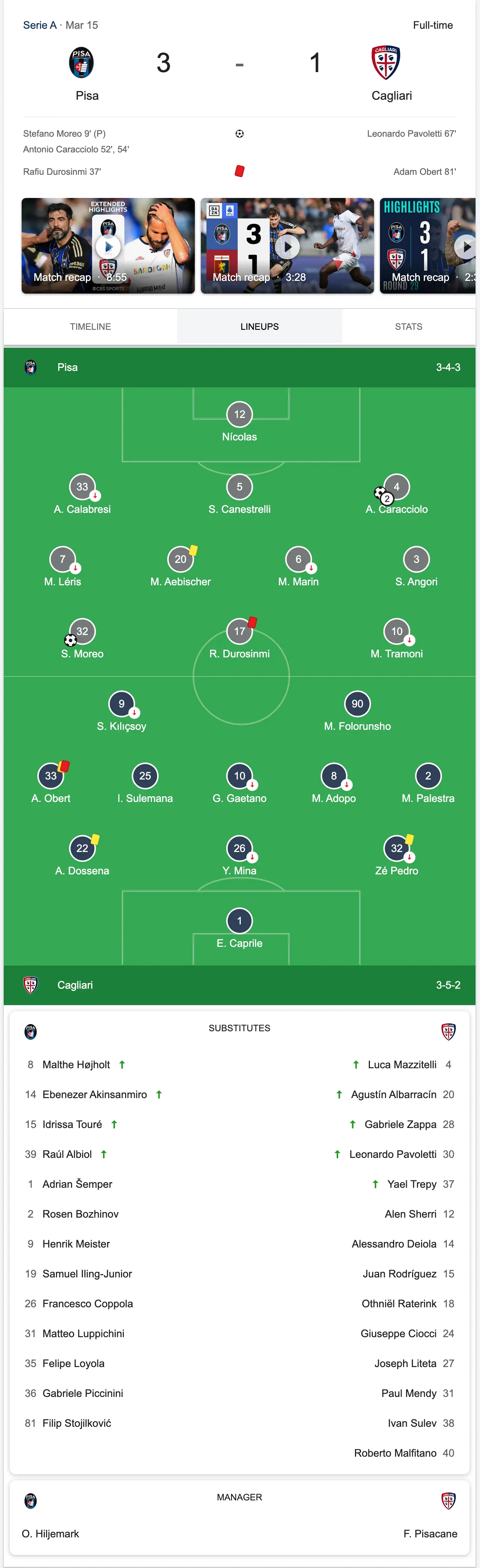 Example of football game lineups (legacy)