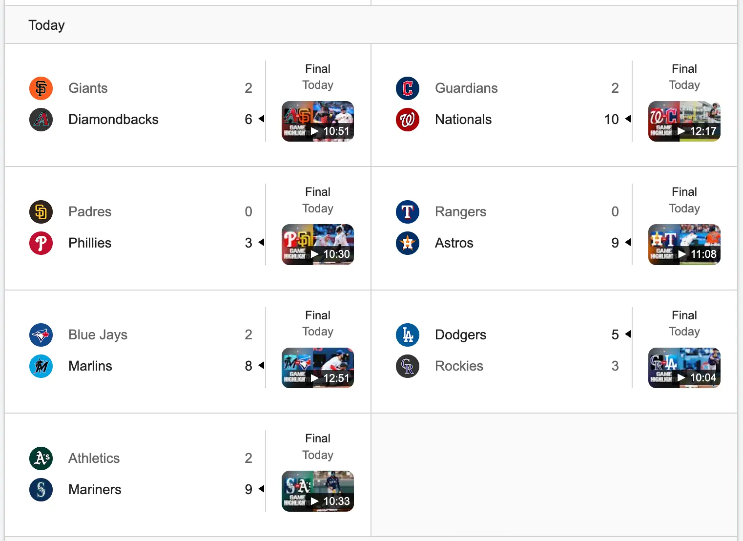 Example of the baseball league games