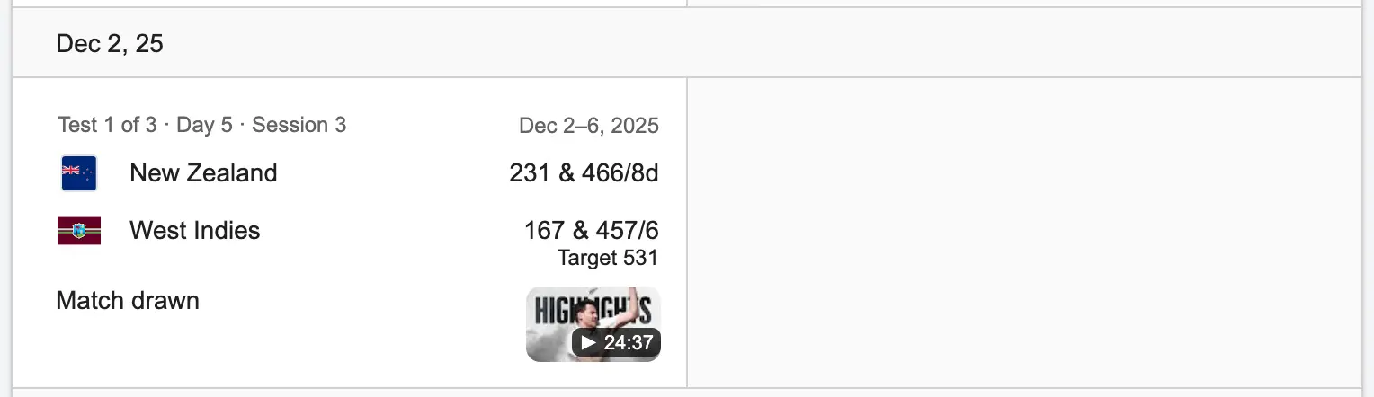 Example of the cricket league test games