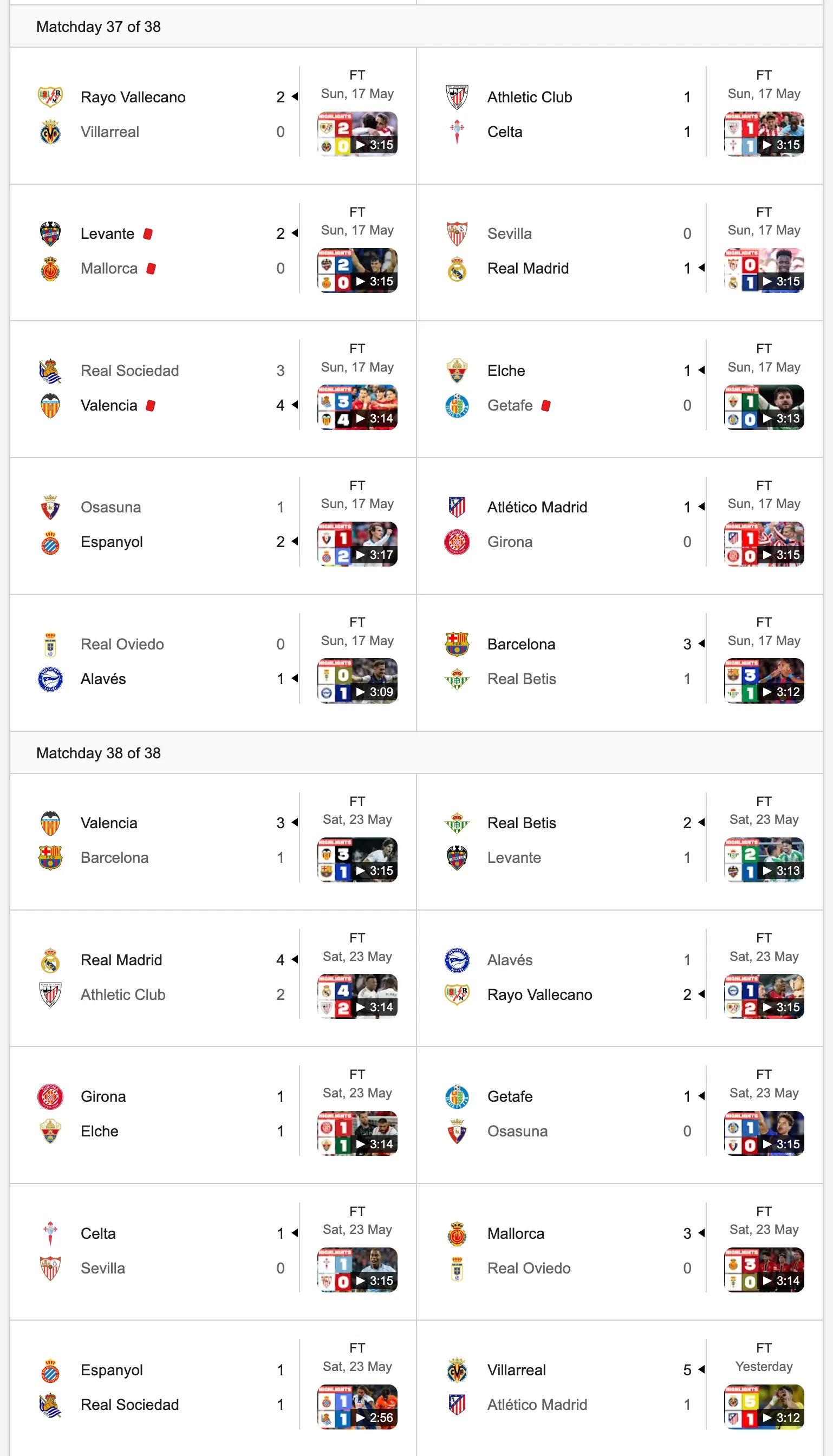 Example of the football league games