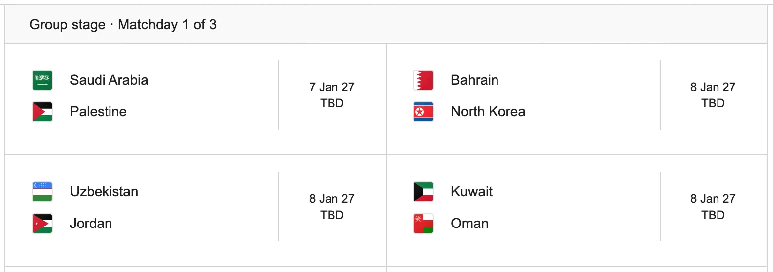 Example of the upcoming football games with TBD time