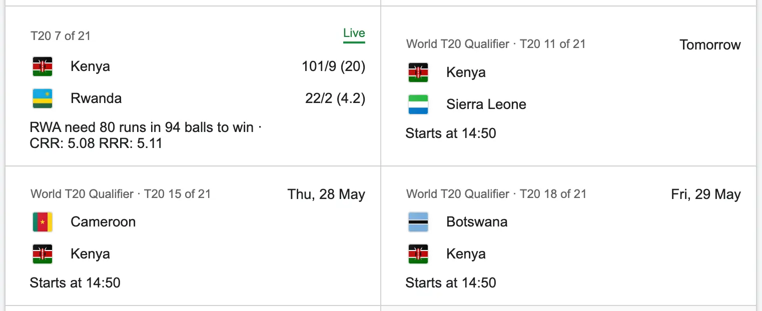 Example of the cricket team live games