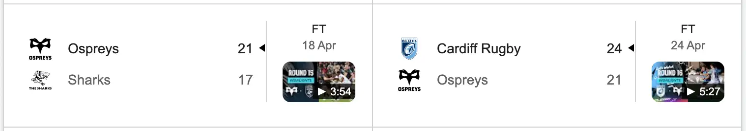 Example of the rugby team games