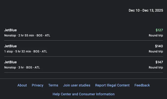 Example with exact outbound_date and return_date