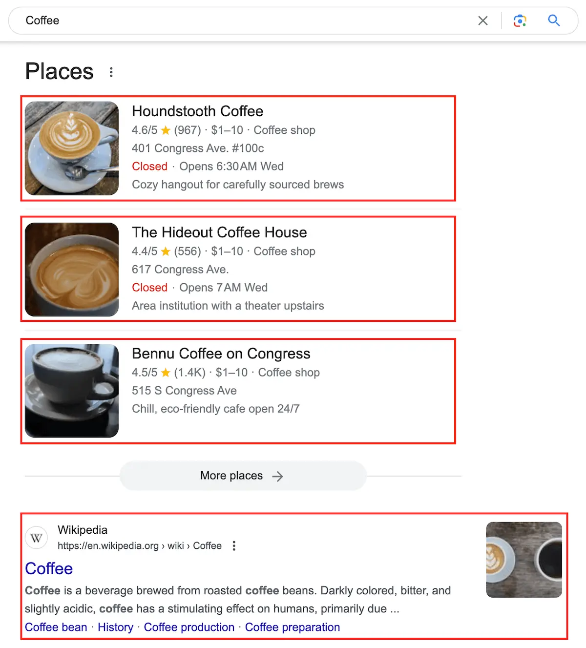 Results for: Coffee in google